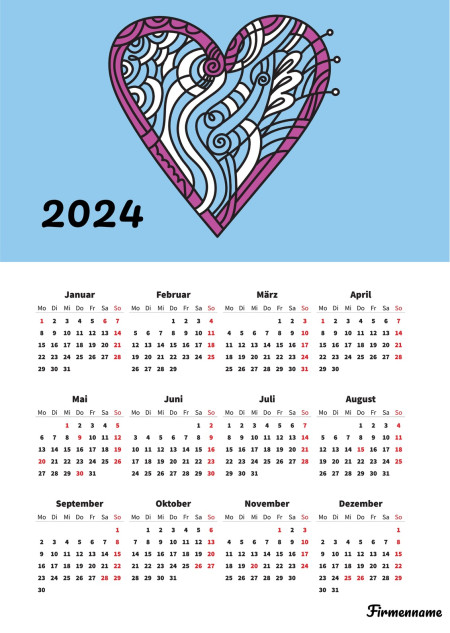 Jahreskalender - Schablone ID 18359